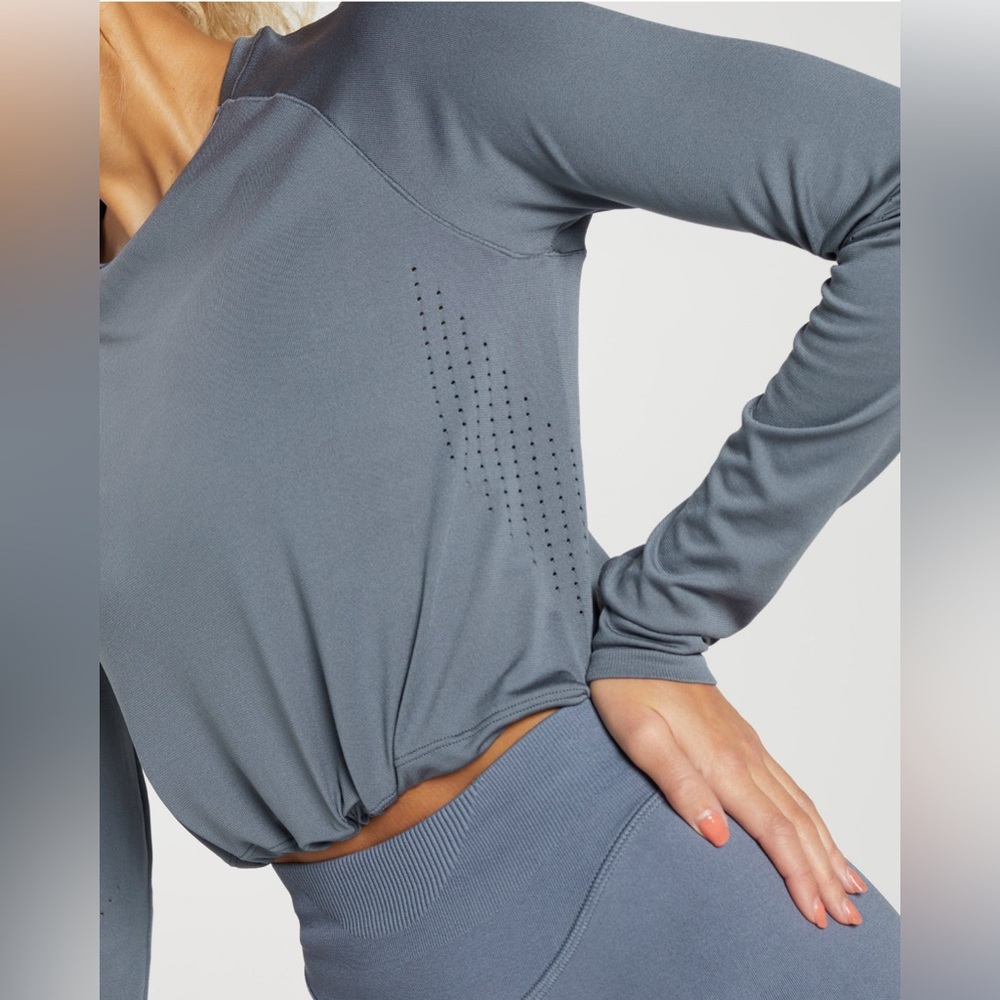 Gymshark Sweat Seamless Long Sleeve Crop Top Evening Blue S